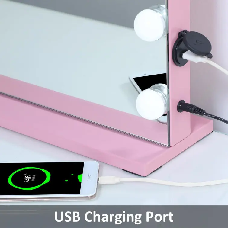 Modern Hollywood Makeup Mirror with 3 Color Temperature Adjustable Brightness and USB Charging Port 3