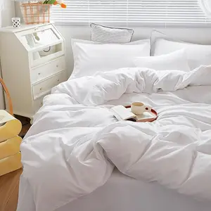 Custom Wholesale Hotel Bedding Set White Cotton Solid Duvet Cover Simple Style 300tc King Size Hotel Home Use