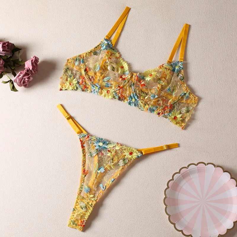 ZZYUP 6625ML Sexy Embroidered Floral Lace Bra and Panty Set Russian Models Transparent Lingerie Lover Fashion