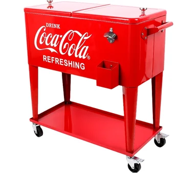 80QT 75L Metal Ice Bar Cooler cart With Wheels For BBQ/Party/Picnic  rolling Patio Cooler