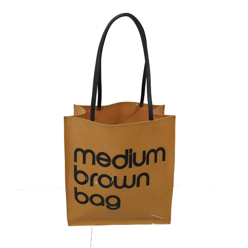 Bloomingdales Medium Brown Bag Reusable Shiny PVC Tote Bag