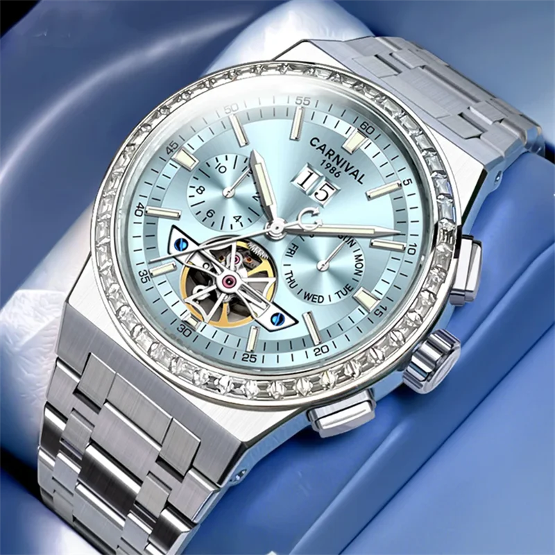 CARNIVAL 8116 Top Brand New Luxury Tourbillon Sport Watch for Men Japan  Automatic Mechanical Watches 5bar Waterproof Wristwatch