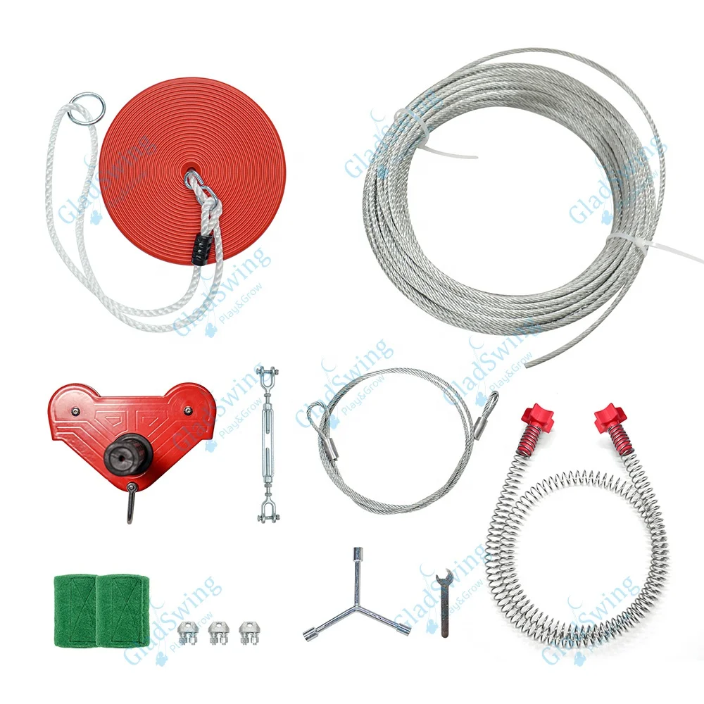 Customize Rope Length Kids Zip Line Kit With 5mm Stainless Steel Spring Brake and Seat, Ziplines for Backyards