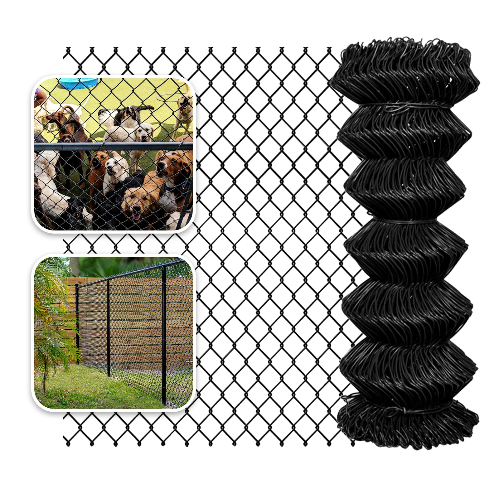 Black Vinyl Coated Chain Link Fence Fabric, 2in 6ft X 50ft Diamond Hole  Wire Fence Galvanized Fencing Wire Roll for Garden Farm