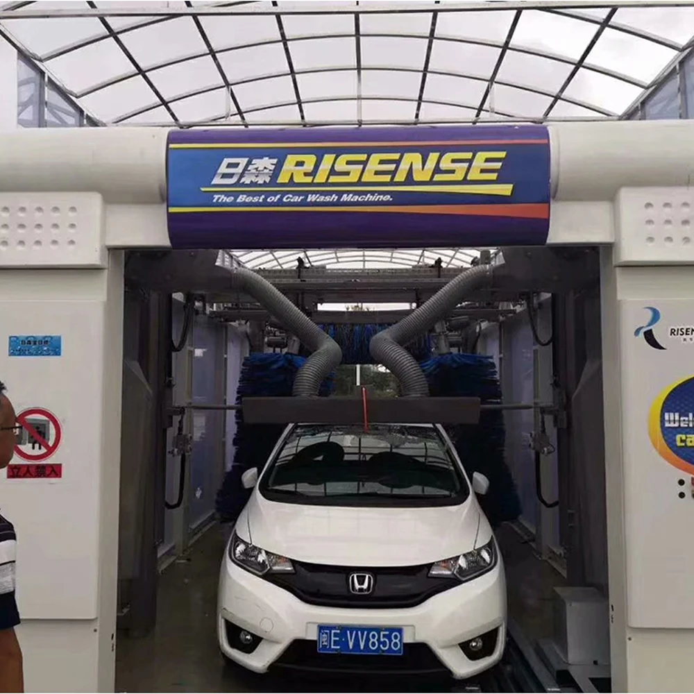 Risense Electric High Pressure Fully Automatic Tunnel Car Wash Machine with Nine Brushes PLC Control Conveying Belt System