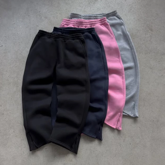 Wholesale Custom Lalaking Cotton Polyester Solid Plain Essentials Neoprene Open Leg Zip up Blank Sweatpants Jogger Man