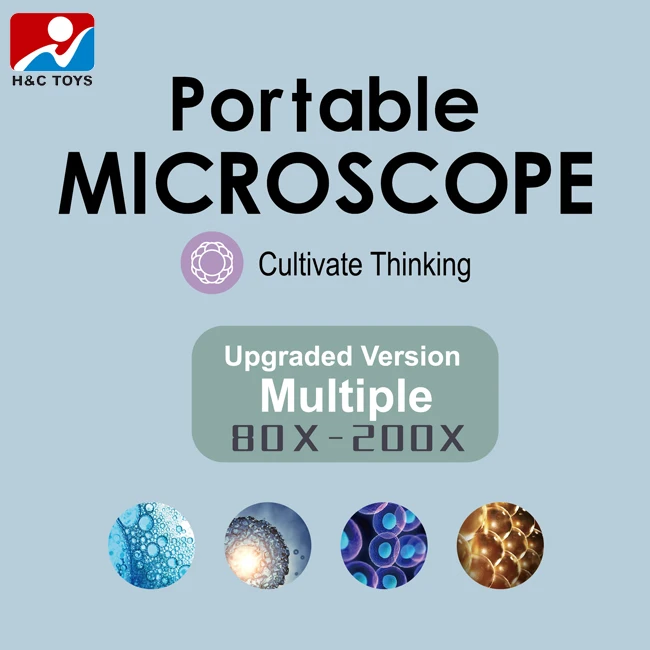 Educational portable multifunction 80X-200X microscope mini handheld kids microscope toy