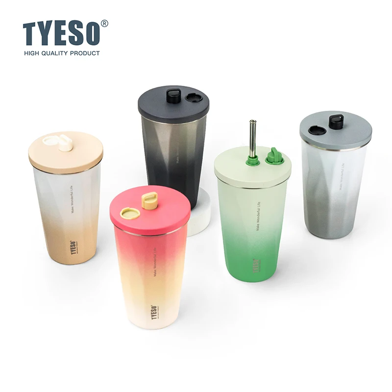 TYESO BRAND 2023 New Gradient Stainless Steel Insulated Cup 8848B Gradient Color Band with a Stainless Steel Straw