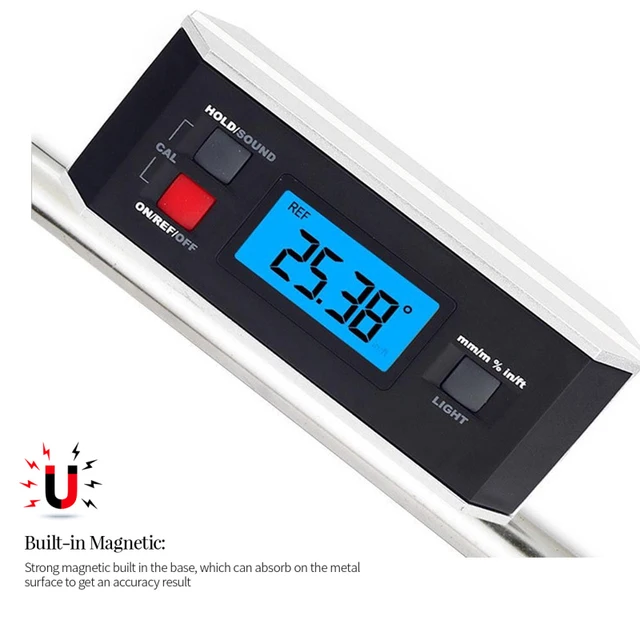 Amazon.co.jp: AUTOUTLET デジタル角度計 4面磁石付き アングルメーター レベルボックス 4x90° 大型EBTN LCDディスプレイ  小型 防水 防塵 持ち運び便利 読みやすい 自動電源オフ/較正/自動反転機能 キャリーバッグ/バッテリー付き 角度ファインダー 傾斜計 水平器 分度器  ... デジタル角度計 4*90°測定可能 LCDディスプレイ 4面強力磁気角度計 アルミ合金 デジタル水平器 デジタル水平器 小型防水防塵