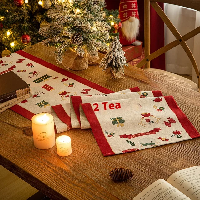 Modern Snowman Holiday Atmosphere Table Runner and Placemat Set Christmas Cloth Decorations for Home or Hotel