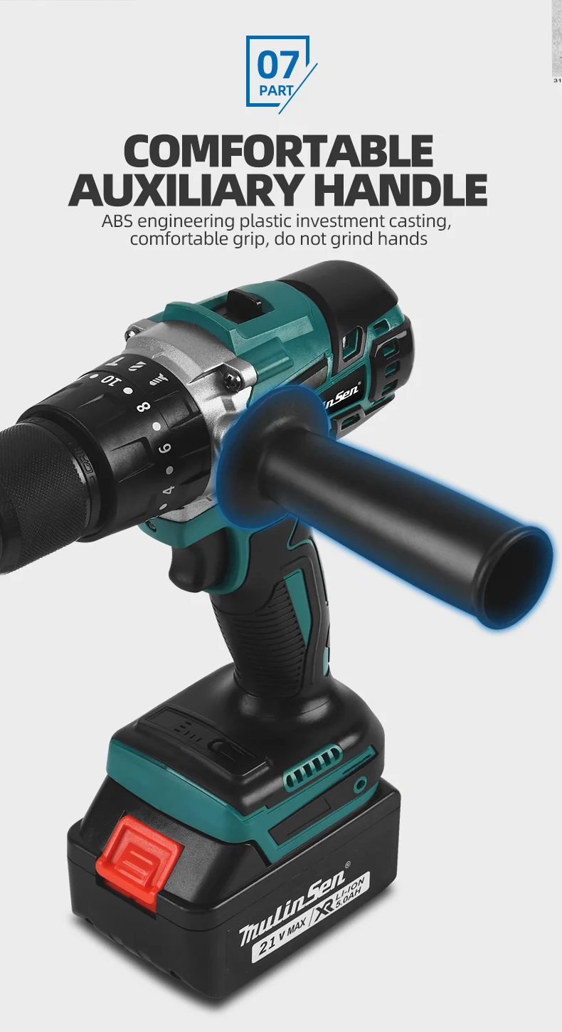 Mulinsen 21v 1.41kg Brushless Impact Drill Battery Drills Cordless