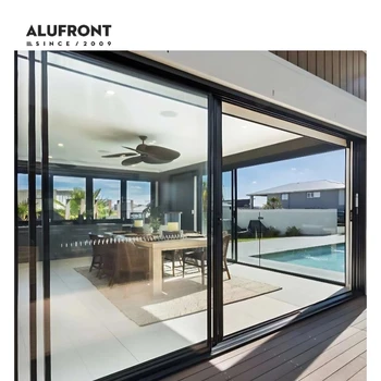 ALUFRONT NFRC Certification Hurricane Proof Impact Glass Sliding Doors Insulation Aluminum Sliding Glass Wall Door for Patio