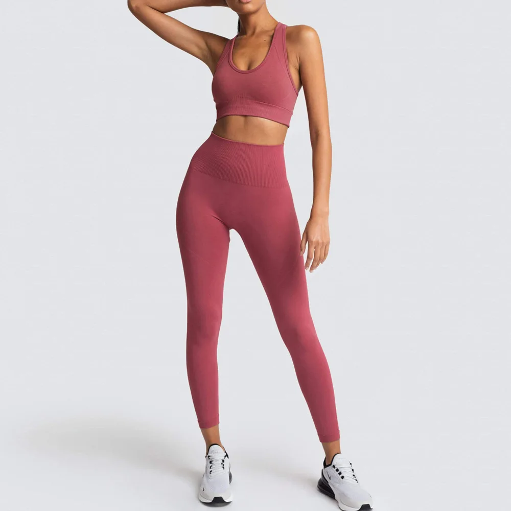 In stock Activewear Two Piece Set Women Seamless Yoga Leggings And Bra  Fitness Sports Gym yoga suit