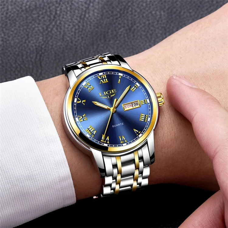Relogio LIGE 9846 Watch Men Fashion Sport Quartz Watch Full Steel Gold  Business Clock Brand Fashion Waterproof Men Watches 2025