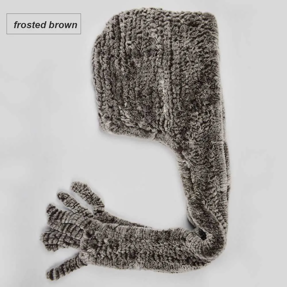 knit rex fur hood scarf frosted brown