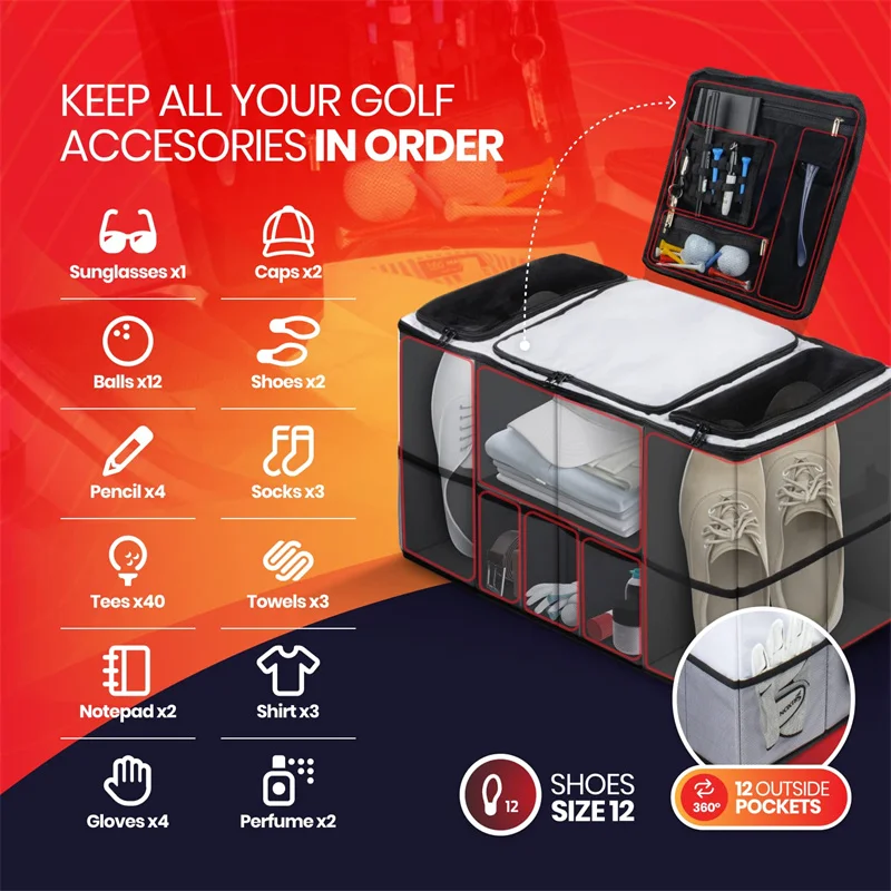Large Premium Golf Trunk Organizer For Car Durable Shoe Equipment