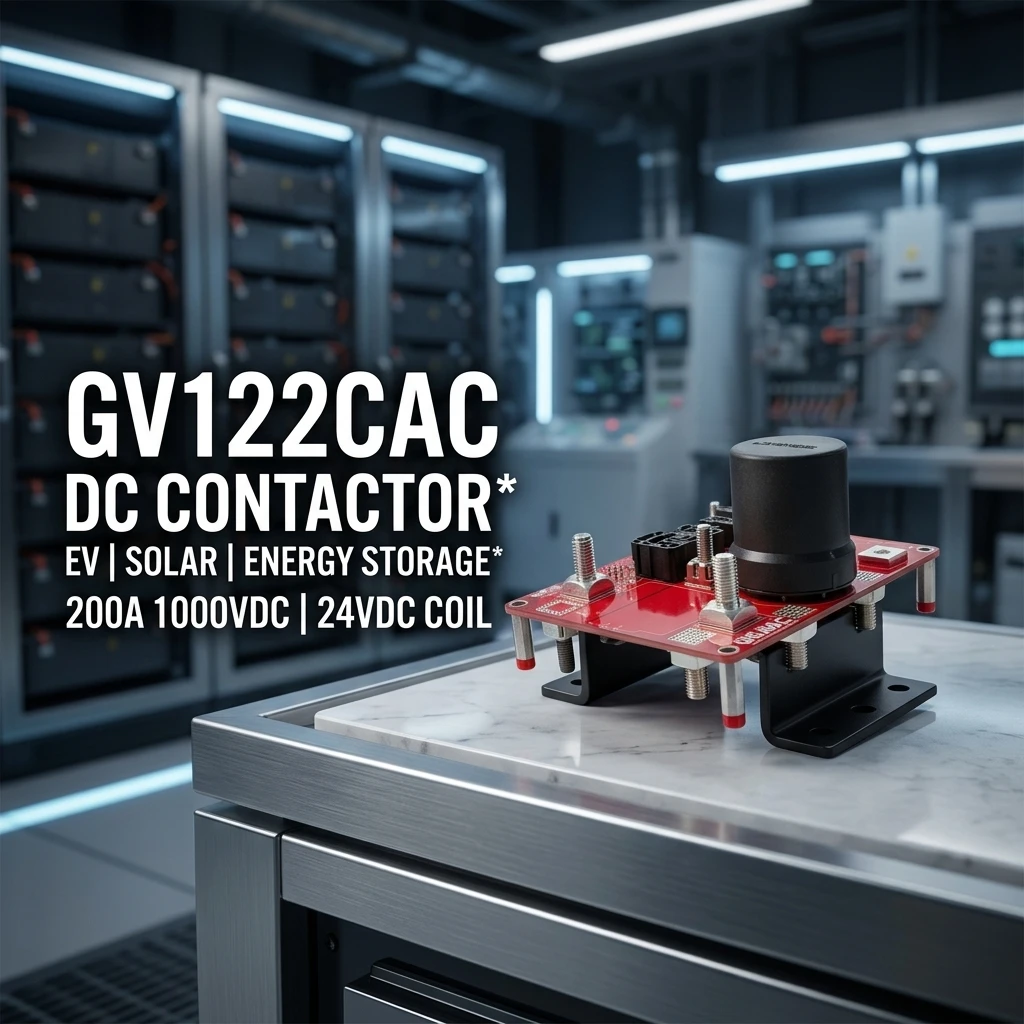สวิตช์ตัดโหลดแบบ SPST-NO รุ่น GV122CAC สำหรับ Sensata-Gigavac กระแสไฟฟ้า 200A แรงดันไฟฟ้า 24VDC และ 100VDC (ค่ามาตรฐาน) พร้อมขั้วต่อเสริมสำหรับแบตเตอรี่รถยนต์ไฟฟ้า (EV)