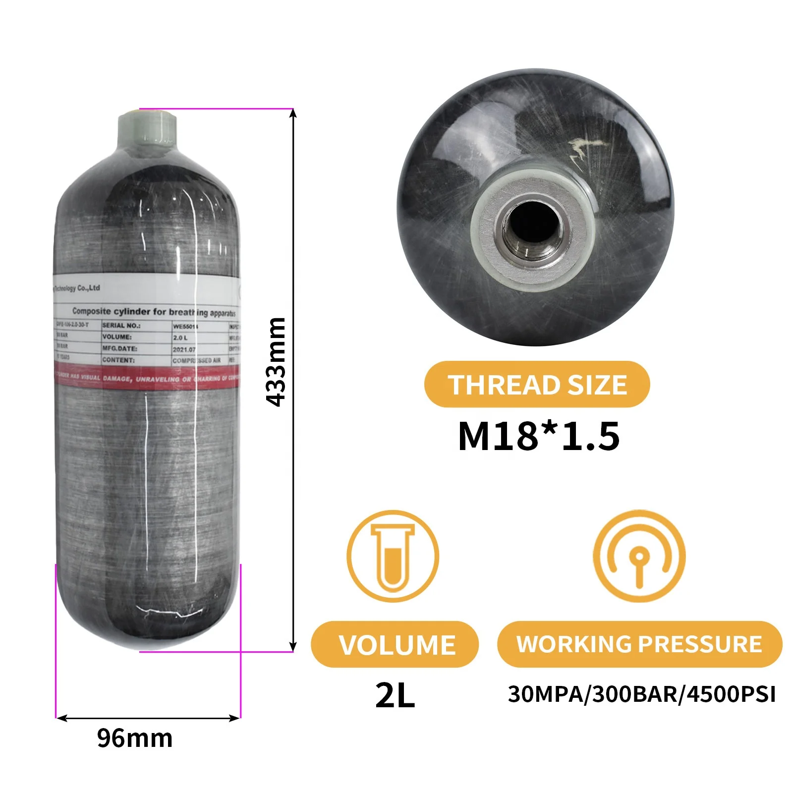 ガスボトル Tuxing2lミニカーボンファイバータンクスキューバタンクダイビング用小型酸素タンク Buy 2l 300 Bar Pcp