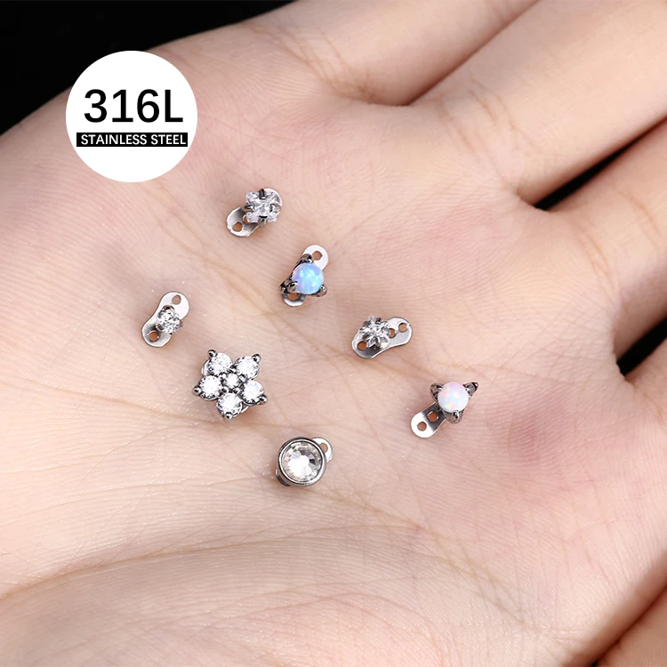 Body Piercing Internally Thread Micro Dermal Anchor Dermal Piercing With Crystal