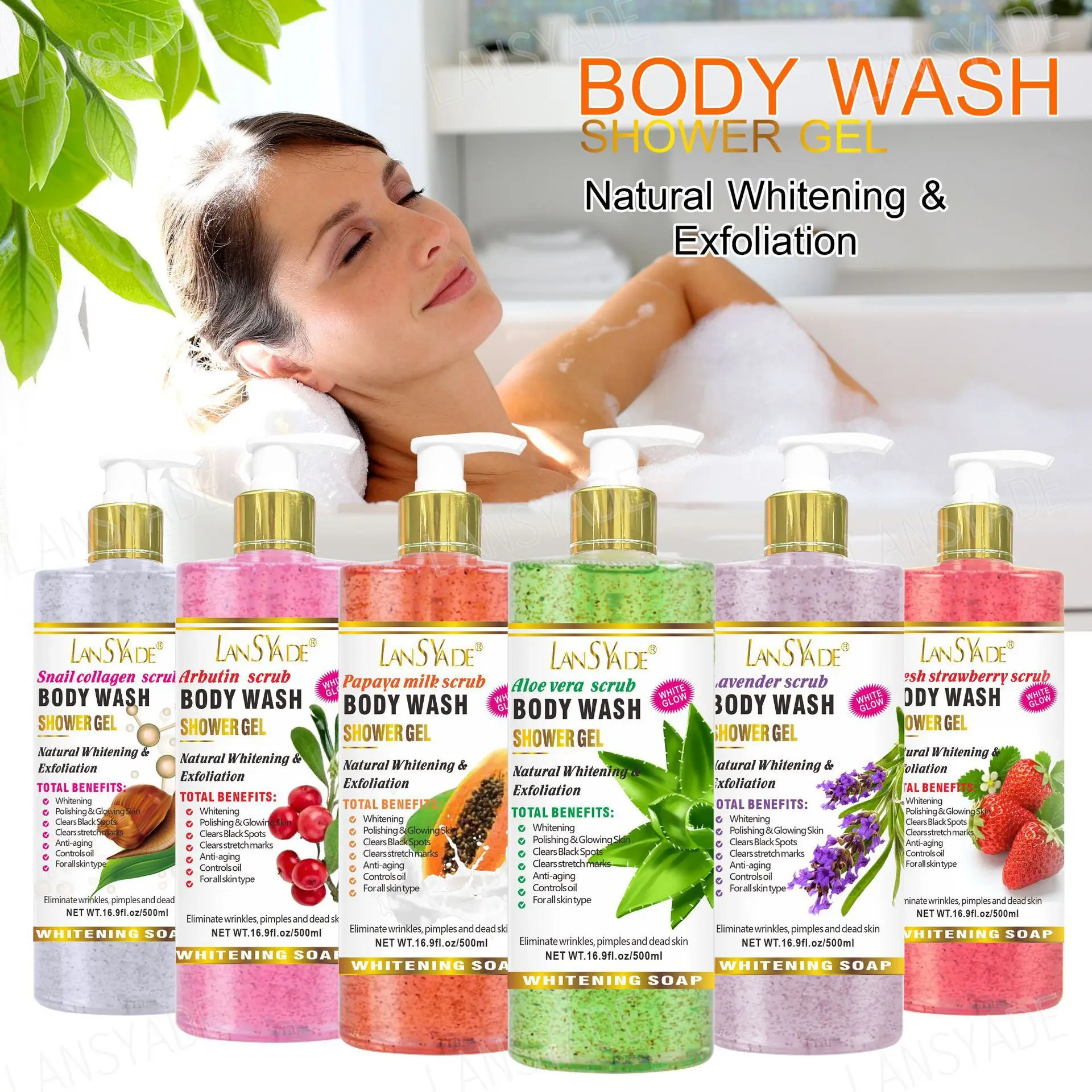 Fruit Scrub Shower Gel Silky smooth, refreshing and moisturizing skin gentle, clean and long-lasting 500ml