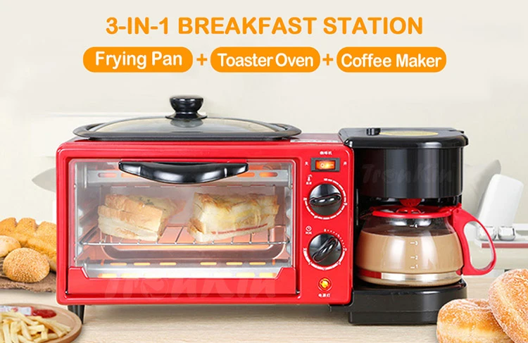 110V 220V Multifunction 3 In 1 Breakfast Machine Toaster Oven Pan