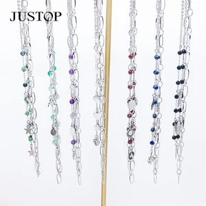 Wholesale Women's Gold Plated Stainless Steel Necklace Personalized Delicate Agate Beads-Natural Stone Heart Star Chain Charms