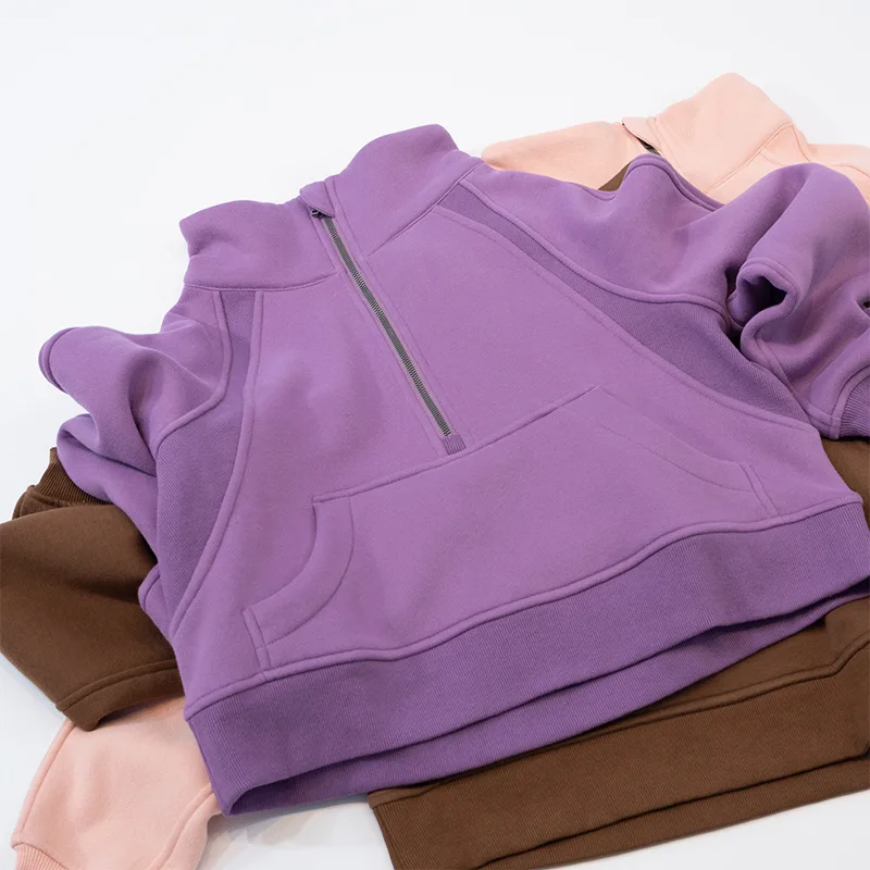 Autumn Winter Thickened High-neck Button-up Sweatshirt Sports Half-zip Loose Jacket Long preview