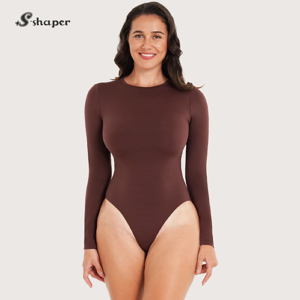 Logo SSHAPER Accepté, Bodysuit Manches Longues Femme, Compression Confortable, Une Pièce Sans Couture, Respirant, Shapewear Thong