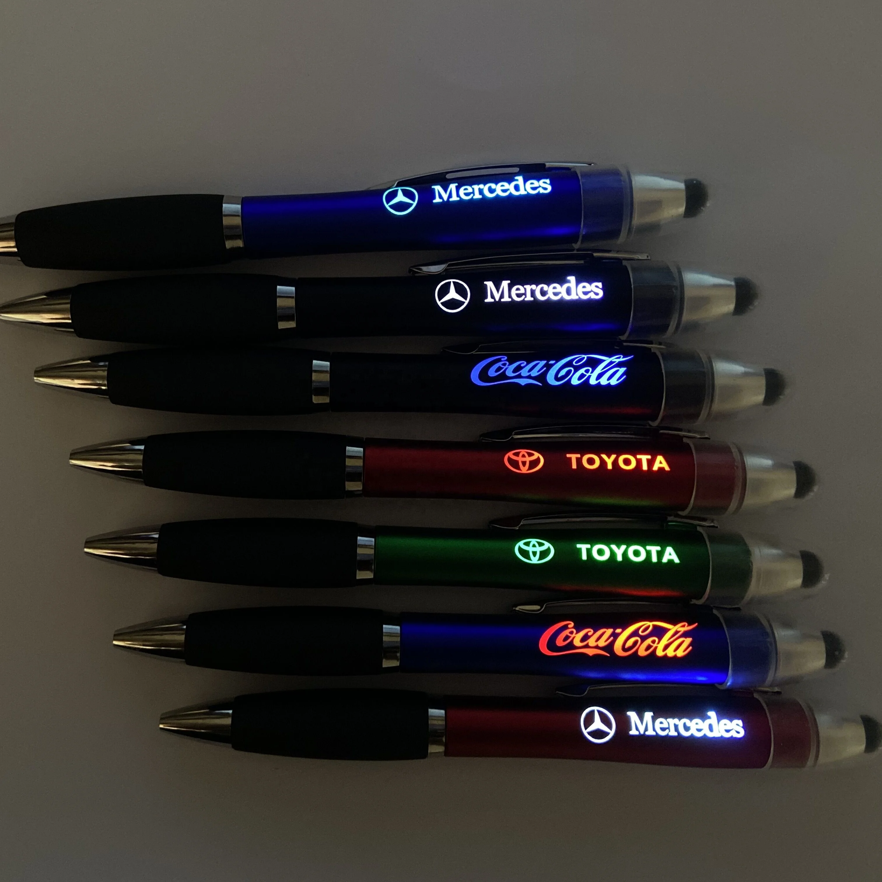 Soft Touch Screen Stylus Pen Active Custom logo Printed Promotional Black Blue Led Ballpoint Pens With Custom logo Led