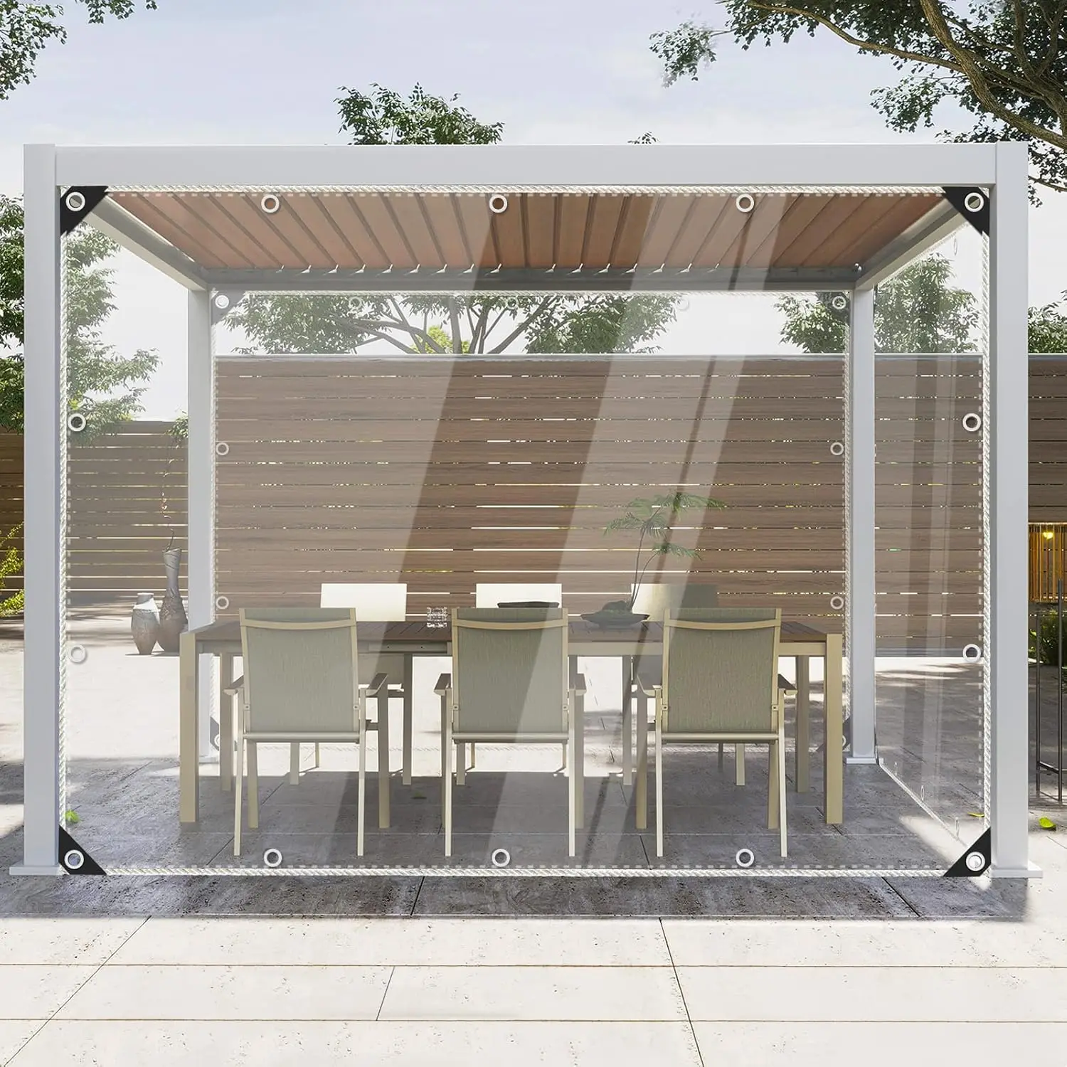 Windproof Transparent PVC clear Outdoor Roller Blinds Roller Shades for Pergola Garage Terrace