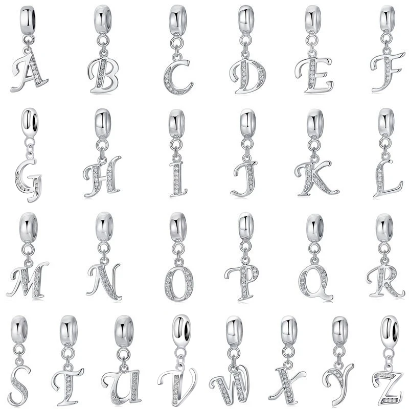 GEMDAZZ 925 Sterling Silver Alphabet Letter Charms - Complete A-Z Set, Polished Initial Beads For European Bracelets, Gift For Family & Friends