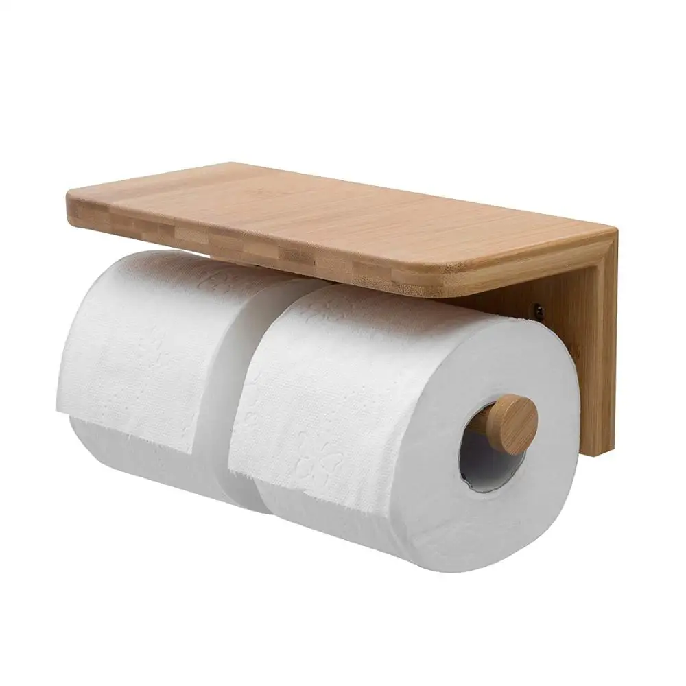 Bamboo Double Dual Toilet Paper Holder with Shelf, 1 Count - King Soopers