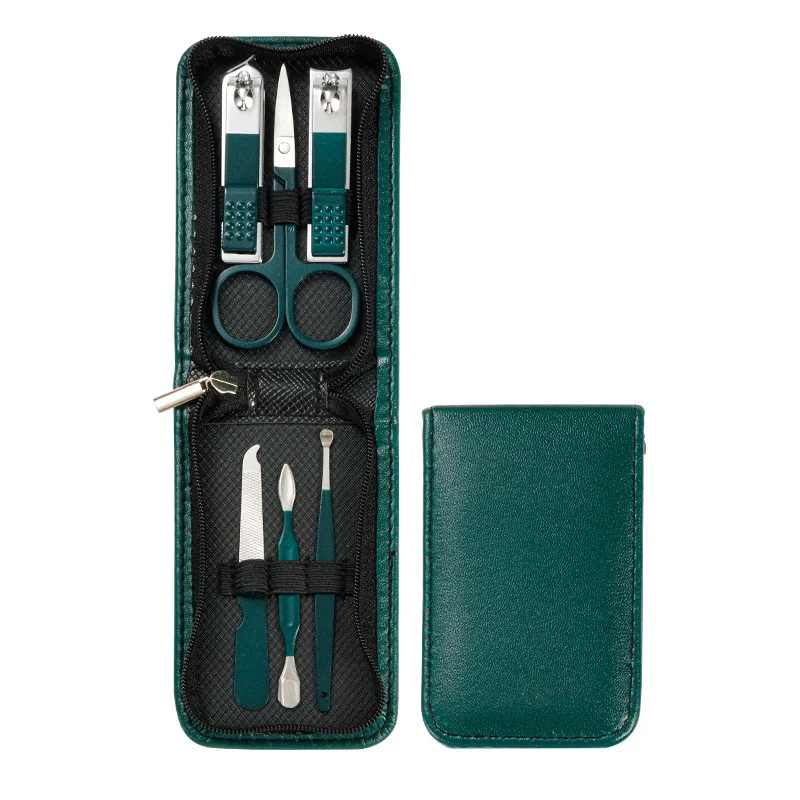 Factory Hot Sale Manicure Set Personal Care Nail Tool 6 Pcs Black Green Nail Clipper Set