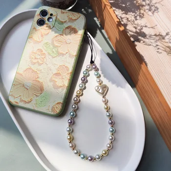 Handmade  Lady Pearl Chain Wrist Beads Charm Universal Phone Charm For Mobile Phone Case