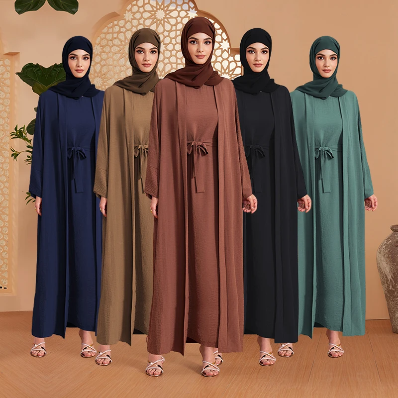 Nisamodest Open Abaya for Arab Women Dubai Muslim Dress Set
