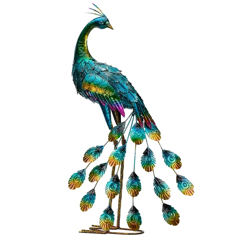 Metal Peacock Stake Statue