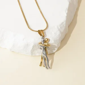 Exquisite Joker Stainless Steel Bamboo Chain Couple Necklace Small Clavicle Jewelry Card Personality Hug Pendant 14K