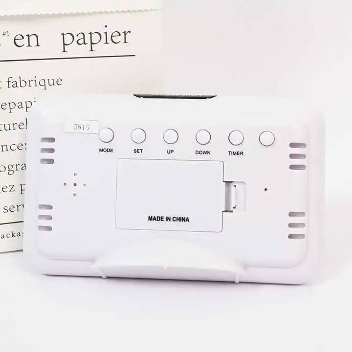 Weather Station Clock Battery Timer Big Green Screen Led Table Clock Electronic Alarm Clock Voice Controlled with Blue Backlight