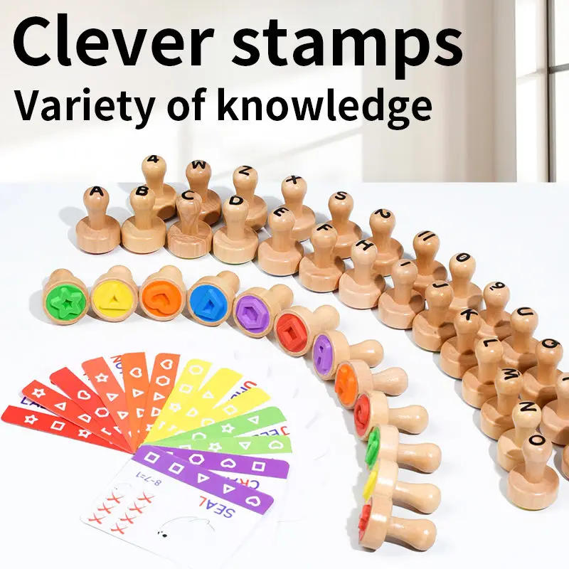 Unisex Montessori-Spielzeug Spaßvolle frühe pädagogische Holzstempel für Alphabet- und Zahlenform-Lernen Hergestellt aus hochwertigem Holz
