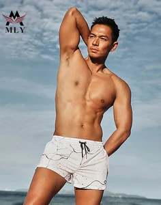 New Trend Swimwear Beachwear Workout Shorts Drawstring Waterproof Swimsuit Men