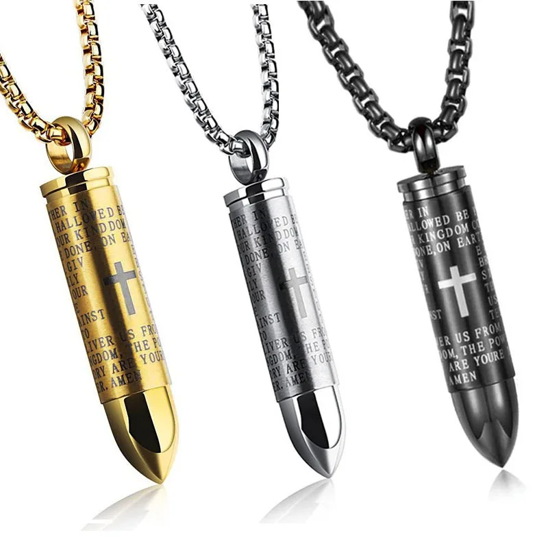 Gold Plated Hip Hop Necklace Unisex Titanium Steel Bullet-Shape Necklace Openable put Bone Ash or Perfume Family Necklace