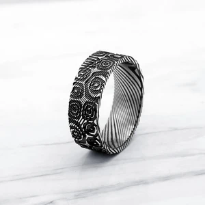 Classic Antique Style Damascus Steel Ring Men's Wedding Band for Engagement and Party IP Black Gift for Him Damascus Ring
