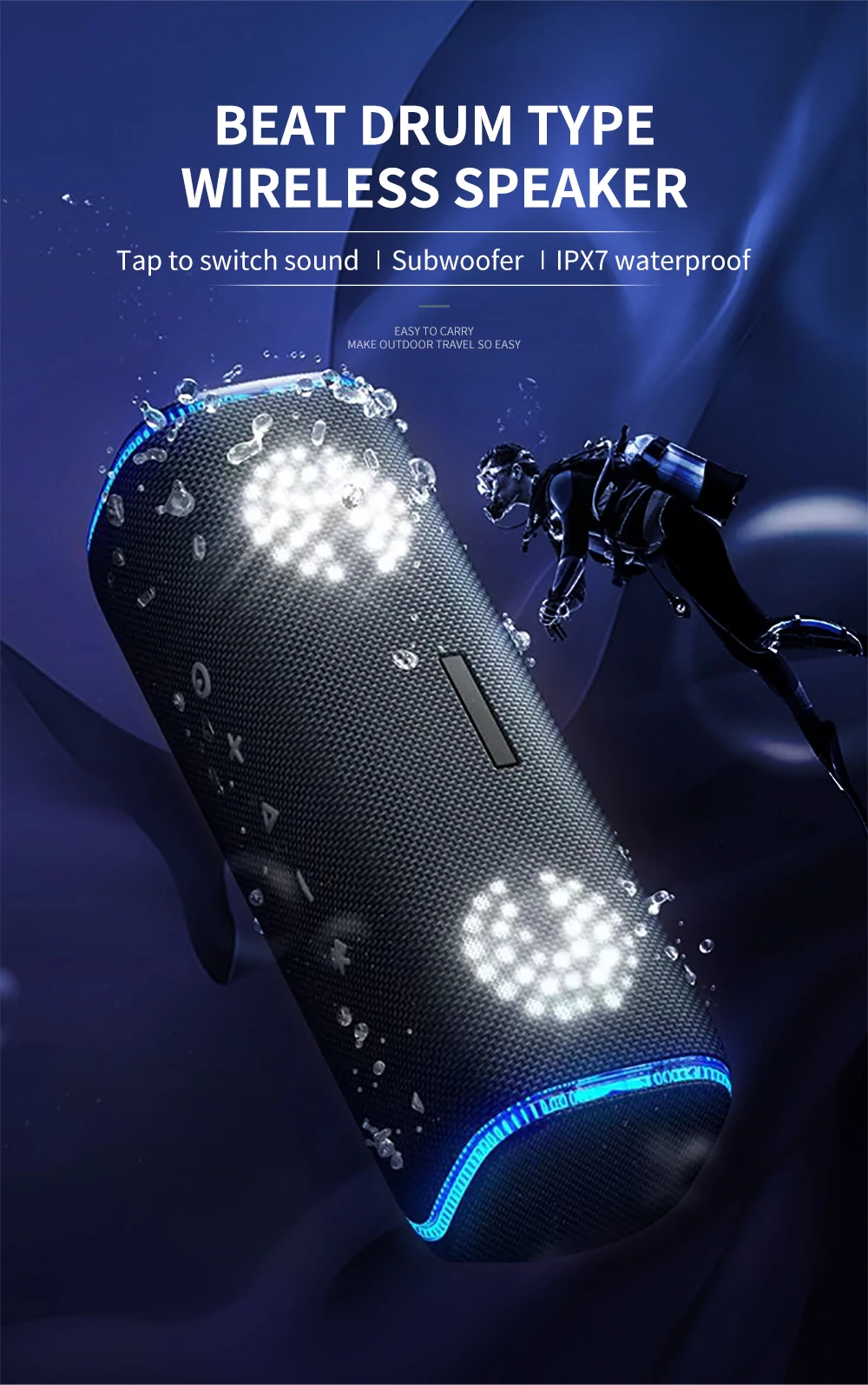 F9 Cyboris IPX7 Waterdichte 60W Mini Draagbare Speaker met Bass Boost, TWS Dual Pairing voor buiten_voghion.com