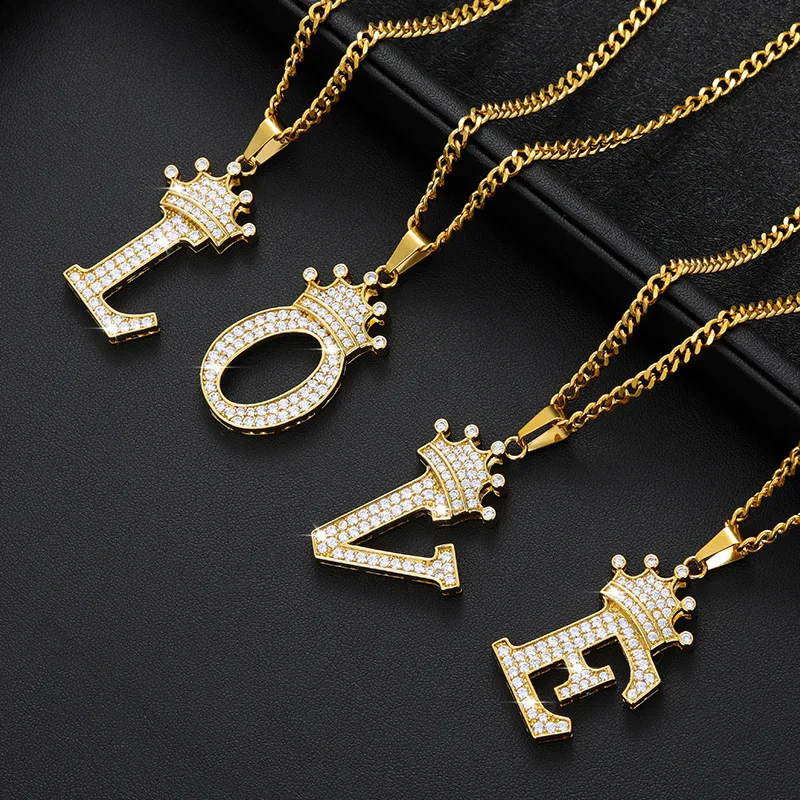 Hip Hop Chunky Crown Necklace Zircon 