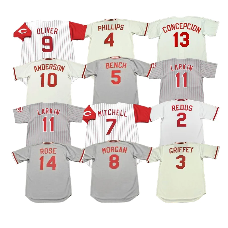 Wholesale Men's Cincinnati 2 Gary Redus 5 Johnny Benc 8 Joe Morgan 11 Barry  Larkin 13 Concepcion Throwback Baseball Jersey Stitched S-5xl From  m.