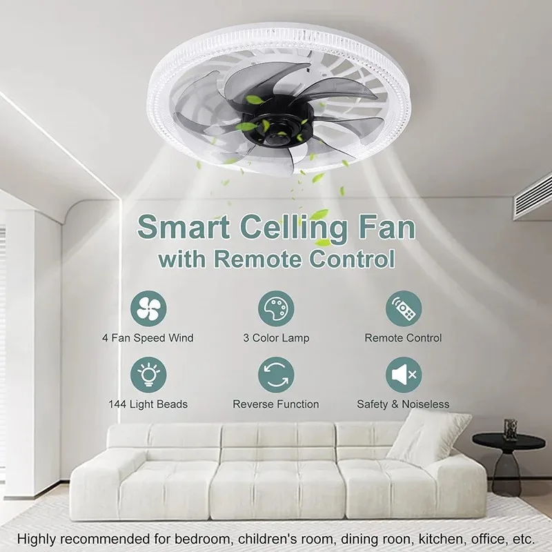 Smart 3 in 1 Living Room Ceiling Fan Light Home Bedroom Fan Light Modern Simple Home Quiet Room Fan Light with Remote Control