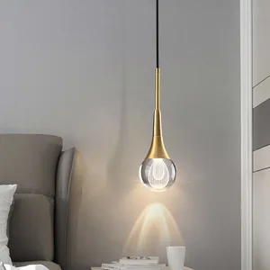 Light Luxury Postmodern Living Room Bedside Nordic Simple Single Head Crystal Copper LED Chandelier Middle Size 3-Year Warranty