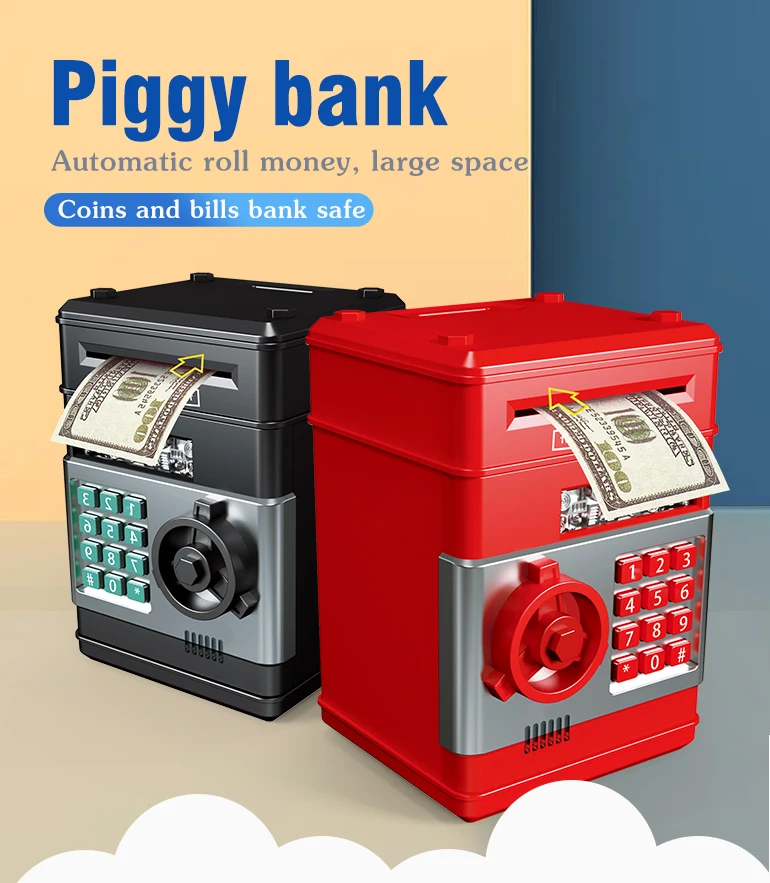 Auto-rolling money safe money box electronic digital piggy bank atm machine cartoon toy password piggy bank toys for kid