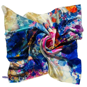 Hot Selling 100% Pure Silk Women's Scarf Luxury New Design Square 90x90cm Digital Print Customizable for Spring