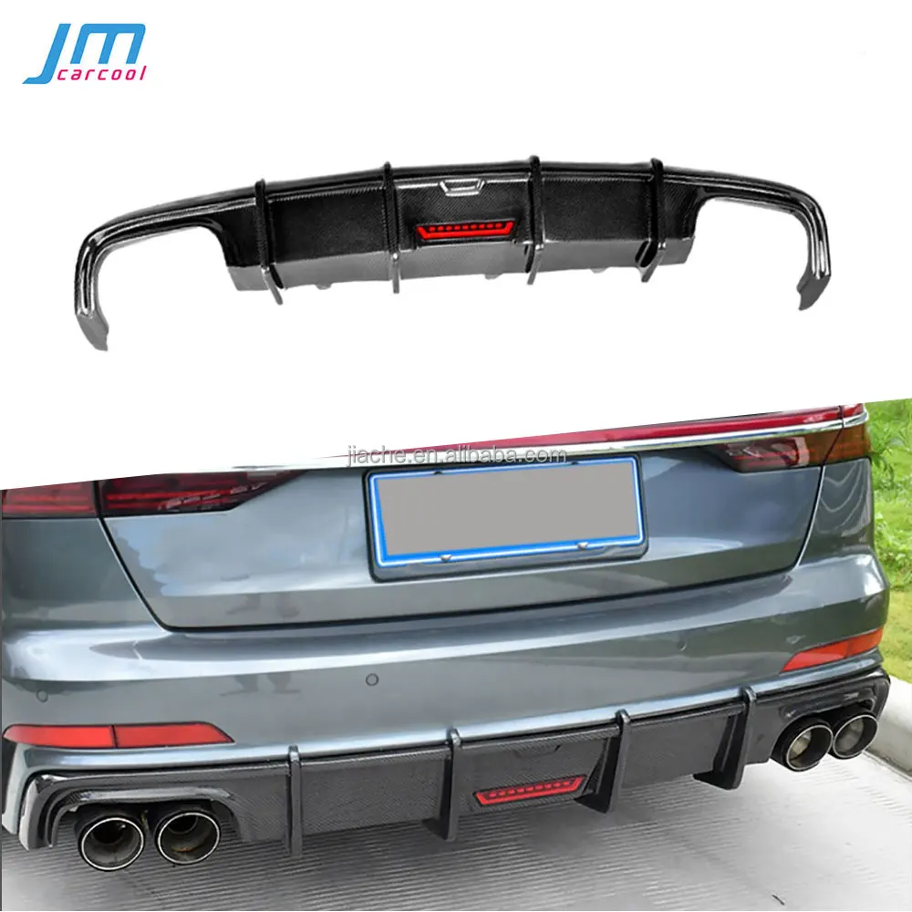 Carbon Fiber Rear Bumper Lip Diffuser Spoiler With Light For Audi A6 S6